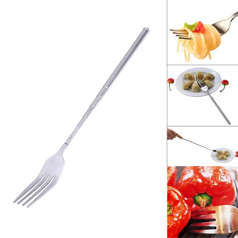 Stainless Silver Telescopic Extendable Fork Long Dinner Cutlery 
