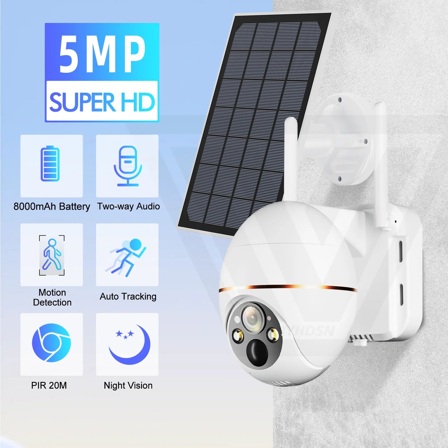 Cámara IP Solar de 5MP con WIFI, videocámara de vigilancia PTZ con batería de 8000mAh, inalámbrica, PIR, seguimiento de personas, CCTV para exteriores, HD, resistente al agua, Zoom 5X camara de vigilancia y ver por el