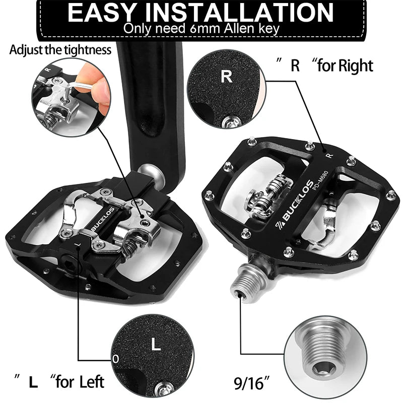 BUCKLOS PD-M680 Double Flat &amp; Lock MTB Bike Pedals 