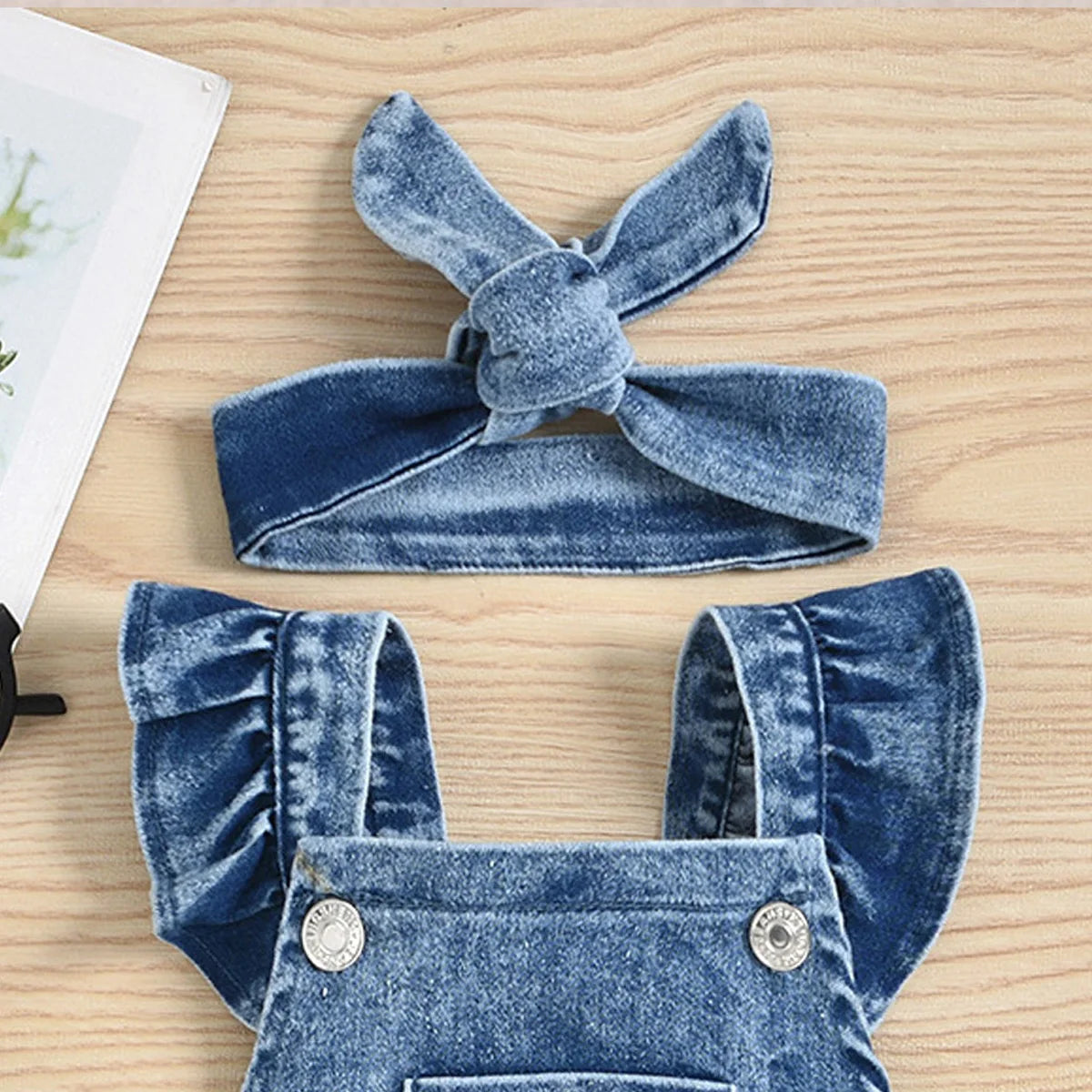 Boys and Girls Sleeveless Denim Triangle Pajamas Crawling Clothes 