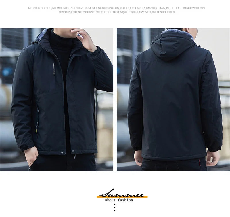 Men's Plush Waterproof Jacket Casual Windproof Cotton Coat 