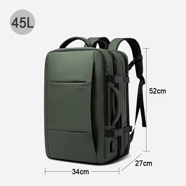 BANGE-mochila de viaje para hombre, morral de negocios expandible con USB, de gran capacidad, resistente al agua, para ordenador portátil, 17,3