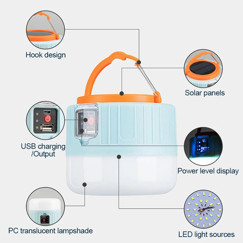 LED Solar Camping Light Waterproof Rechargeable Tent Lamp lint 