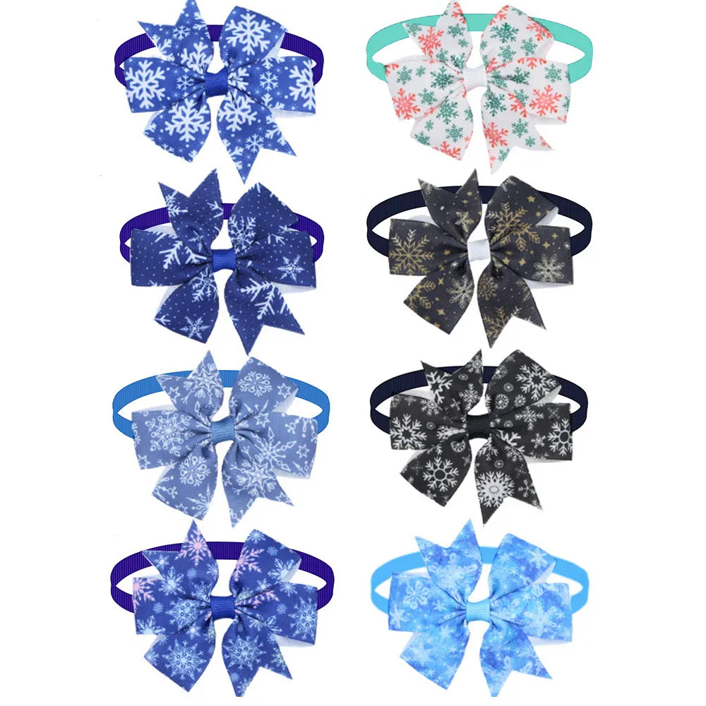 50 pieces. Winter Style Small Dog Accessories Cute Snowflake Pet Cat Bows for Dogs