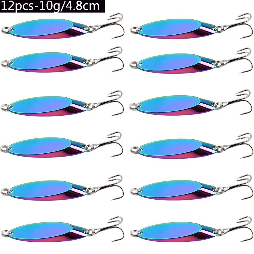 Señuelos de pesca hundidos de Metal, 12 Uds., 1,5g-60g, cuchara, señuelo de Jigging, cebo duro Artificial, trucha, lubina, señuelo de mar, aparejos de pesca de agua salada