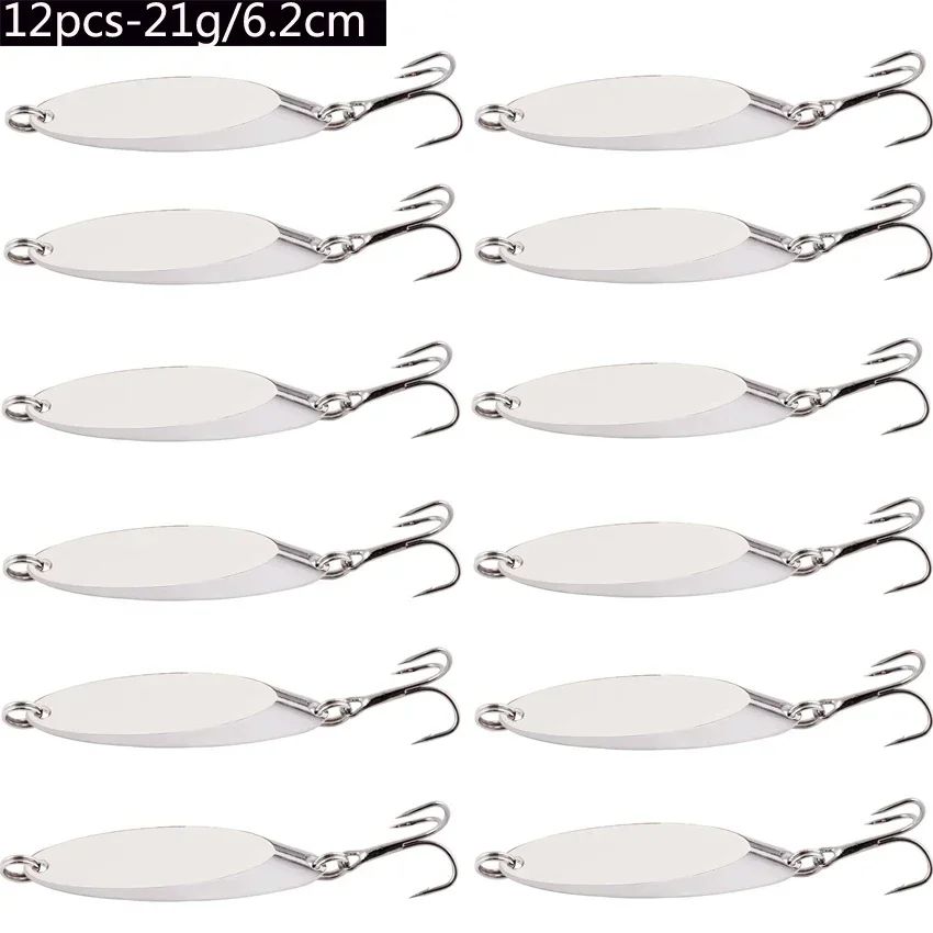 Señuelos de pesca hundidos de Metal, 12 Uds., 1,5g-60g, cuchara, señuelo de Jigging, cebo duro Artificial, trucha, lubina, señuelo de mar, aparejos de pesca de agua salada