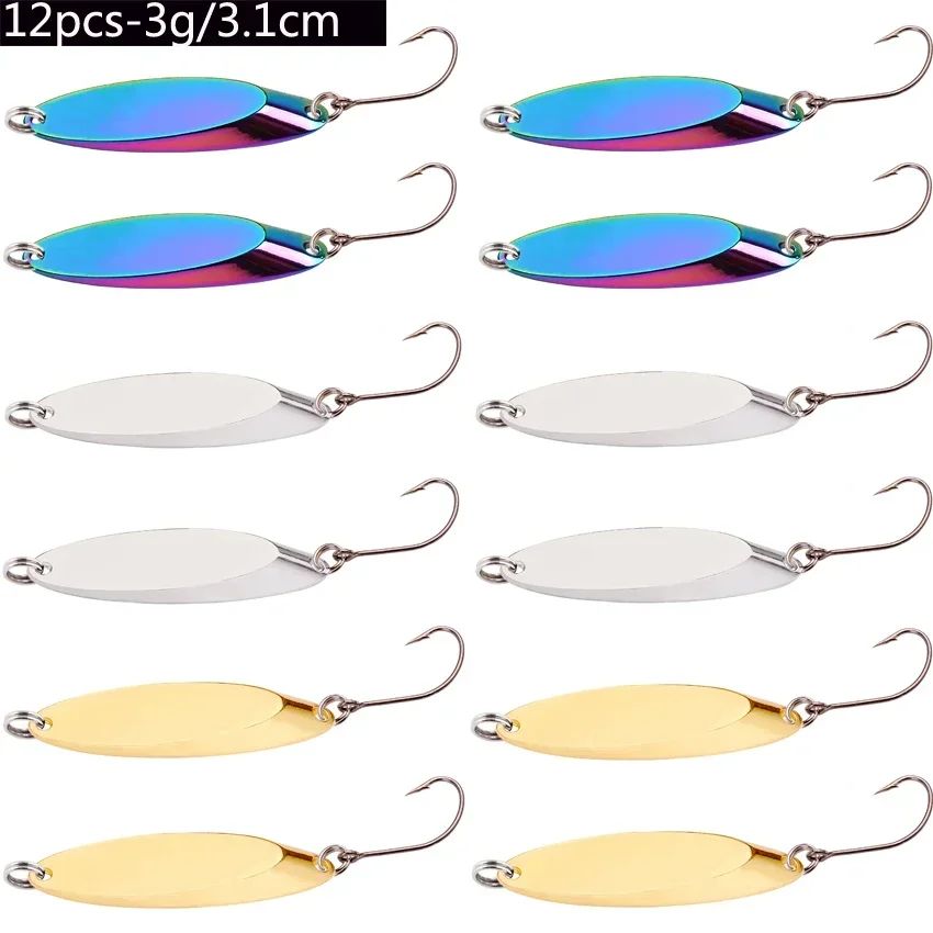 Señuelos de pesca hundidos de Metal, 12 Uds., 1,5g-60g, cuchara, señuelo de Jigging, cebo duro Artificial, trucha, lubina, señuelo de mar, aparejos de pesca de agua salada