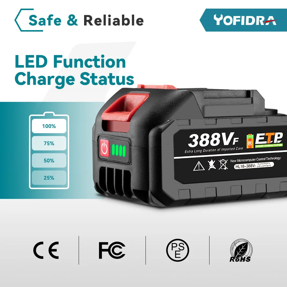 YOFIDRA-martillo eléctrico sin escobillas de 26MM, taladro rotativo multifuncional inalámbrico, herramientas eléctricas recargables para batería Makita de 18V