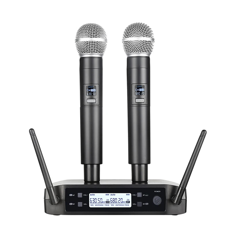 Handheld Wireless Microphone Dual Channels High Frequency Dynamic Microphone 