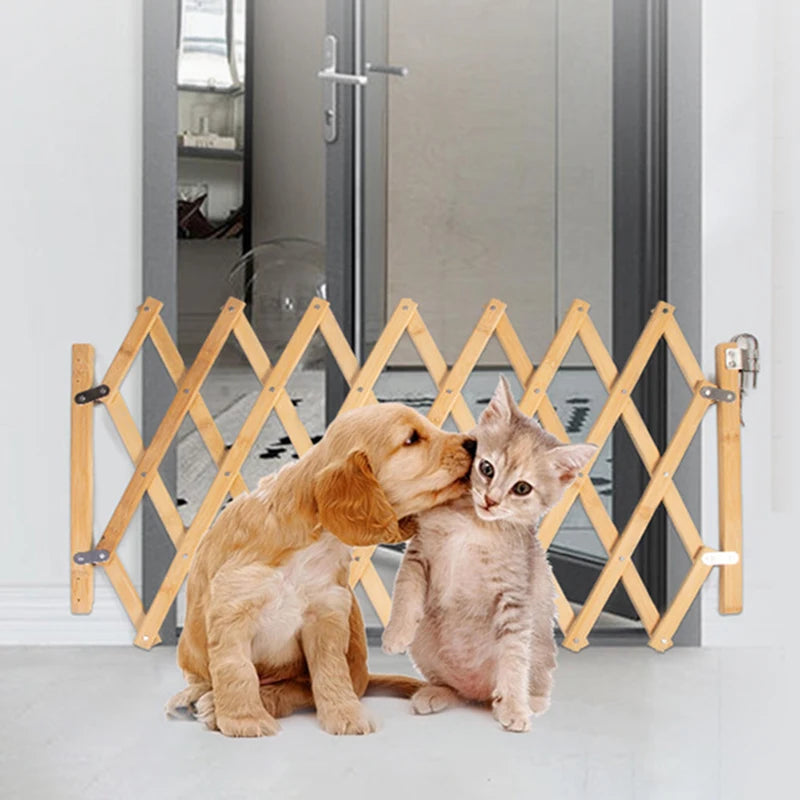 Wooden Sliding Dog Gate Extendable Retractable Safety Fence 