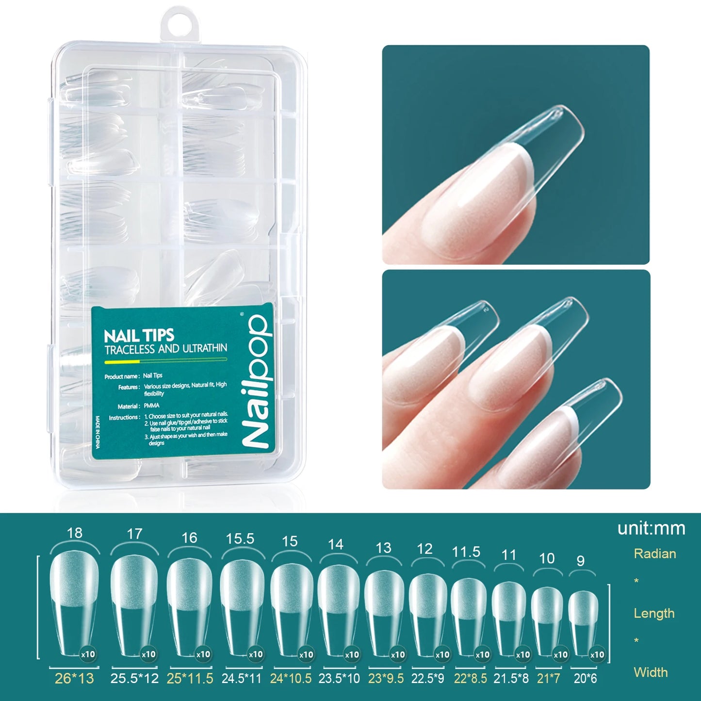 Nailpop-Uñas acrílicas de 120 piezas, cápsula falsa, almendra corta, ataúd cuadrado, extensión de uñas artificiales, puntas de Gel suave, accesorios, herramientas