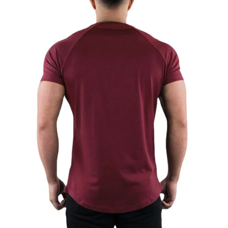 Men's Solid Gym T-shirt Summer Fitness Clothing Short Sleeve O-Neck T-shirt Cotton Slim Fit Bodybuilding Workout Tops 