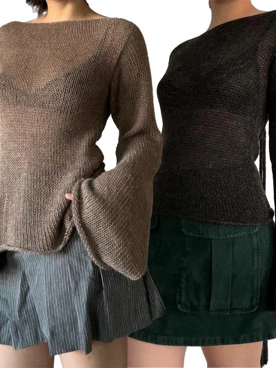 Y2K-suéteres de manga larga con lazo en la espalda para mujer, Jersey de punto