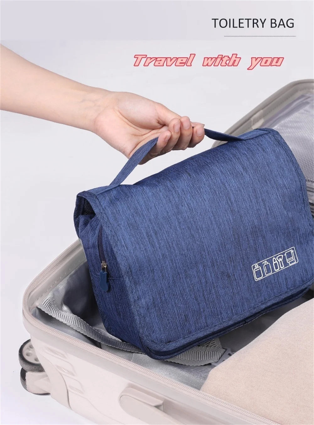 Neceser portátil con gancho colgante para hombre y mujer, bolsa de almacenamiento de cosméticos, impermeable, de gran capacidad, para viaje y maquillaje