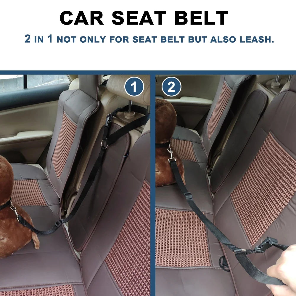 Cinturón de seguridad de coche para mascotas, correa de plomo de nailon, cinturón de seguridad de asiento trasero, Collar de arnés ajustable para perros, accesorios para mascotas, Color sólido, 2 en 1