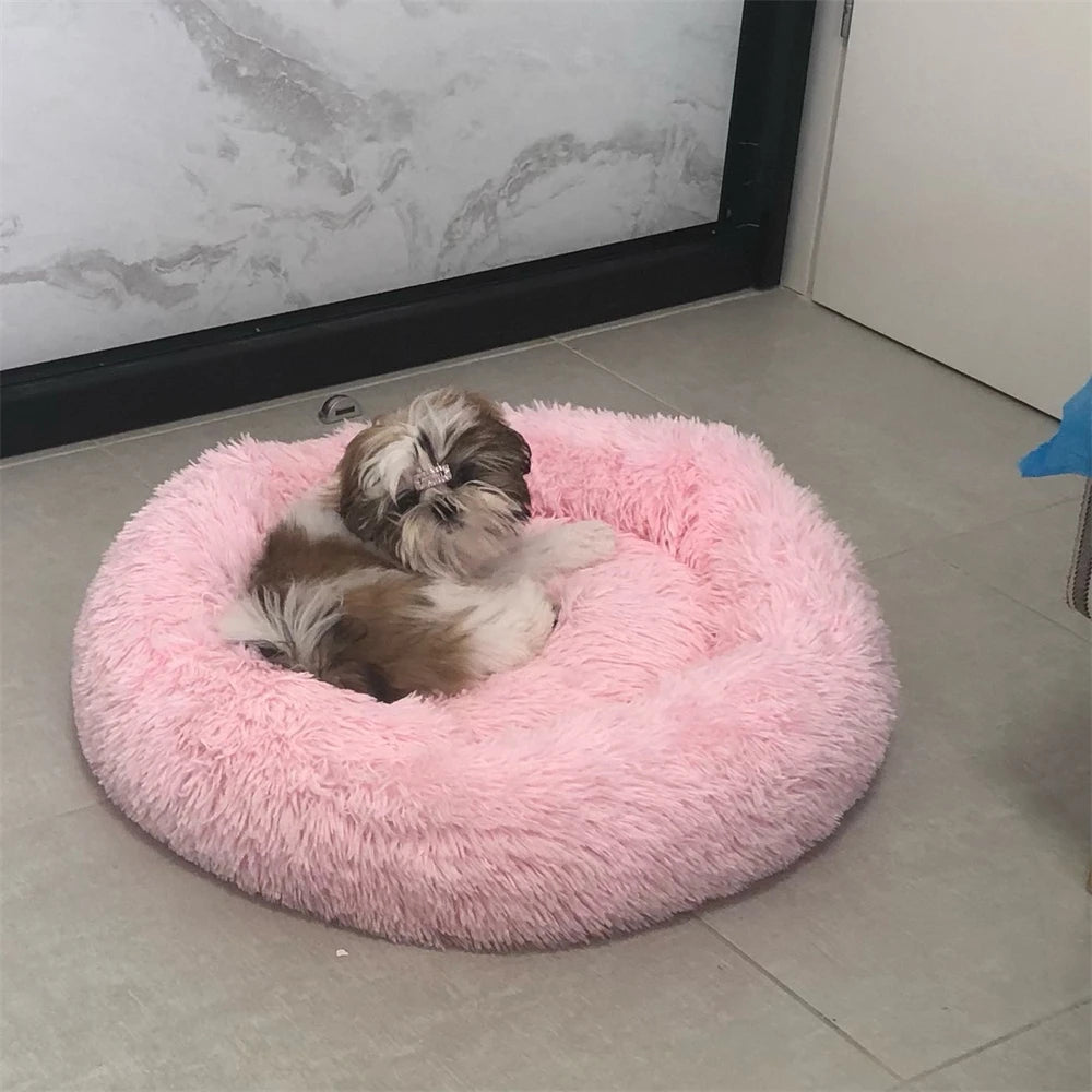 Cama redonda supersuave para mascotas, casa de felpa larga para perros medianos