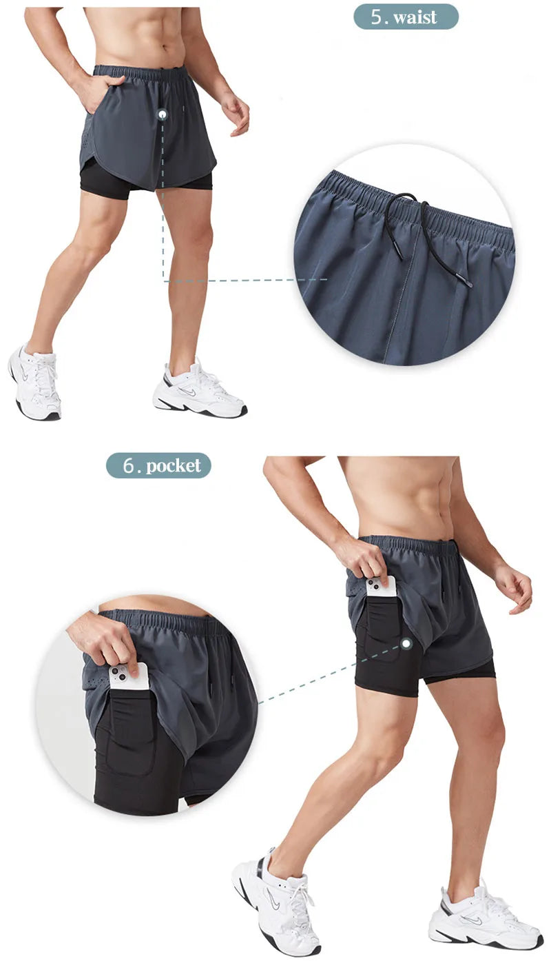 Pantalones cortos para correr para hombre, Shorts de secado rápido para Fitness