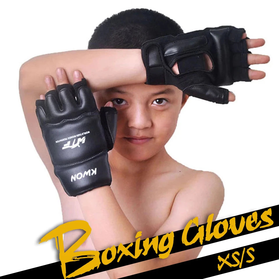 GOBYGO-guantes de boxeo de medio dedo para niños, Protector de manos de cuero PU para entrenamiento de boxeo, Fitness, Taekwondo