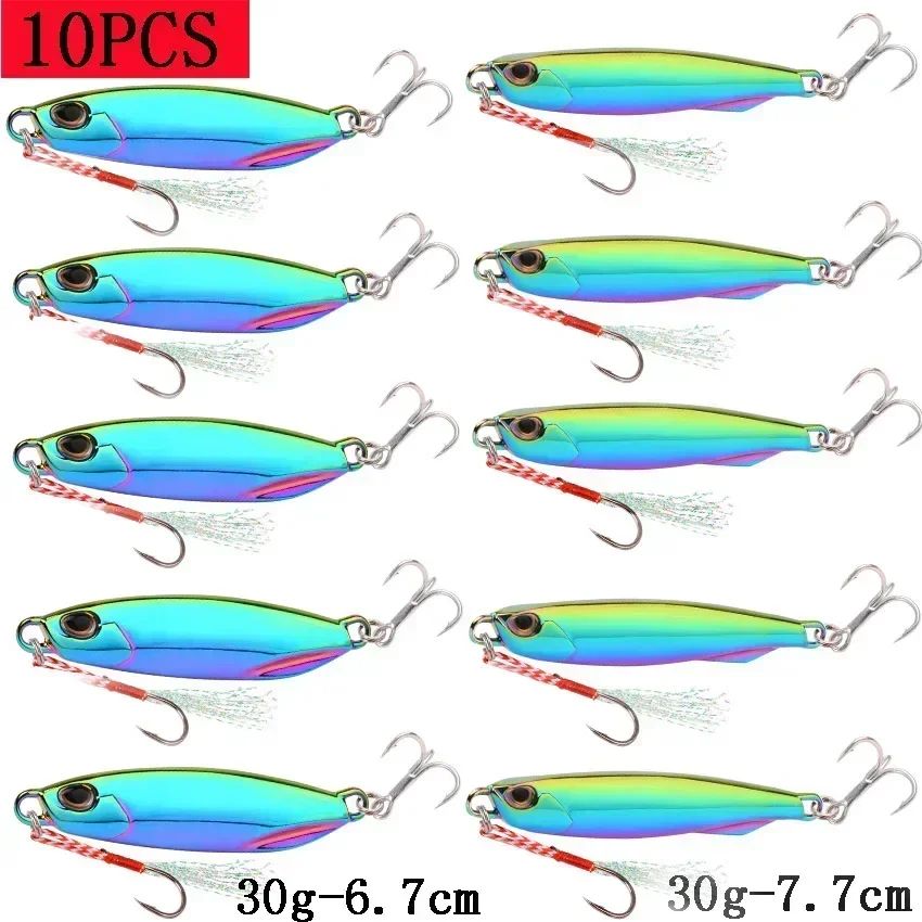 Juego de Señuelos de Pesca, 10 Uds., plantillas de 20G, 30G, 40G, Jigbait, señuelo de Pesca chapado en plata, señuelos fundidos en la orilla, cebo de Metal, señuelo de Pesca Artificial