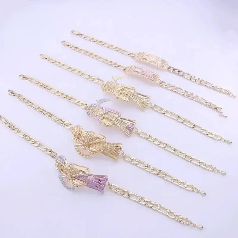 Pulsera de la suerte para hombre, joyería de Oro Laminado, pulsera religiosa de