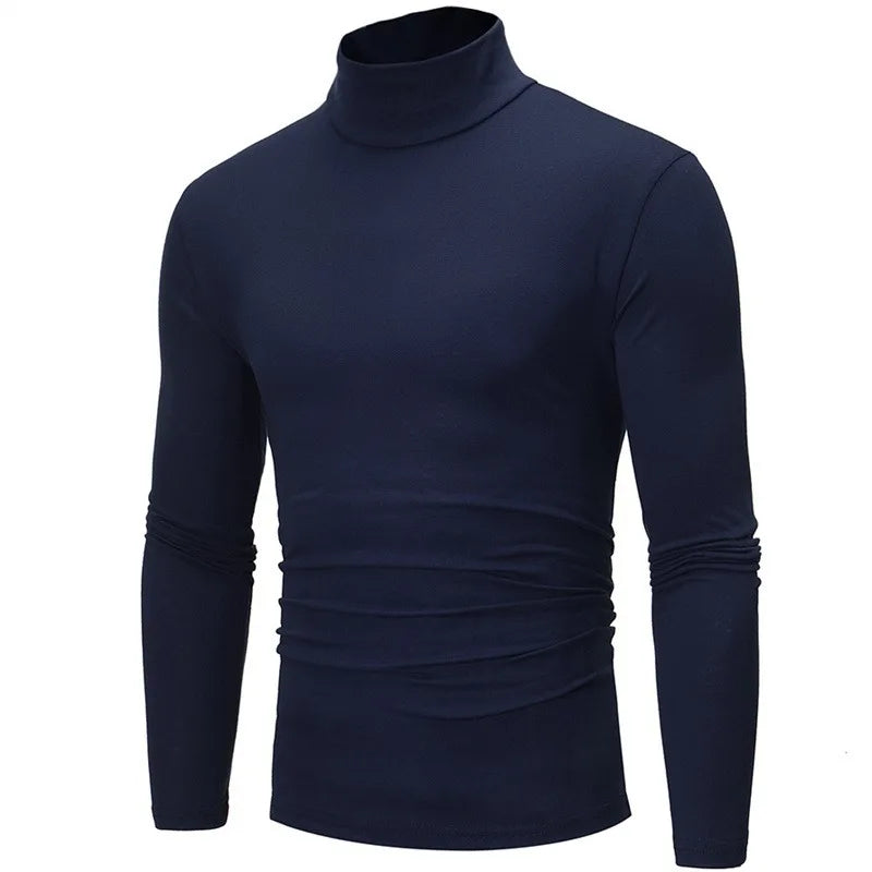 Camiseta de cuello alto para hombre, Jersey ajustado de algodón de manga larga,