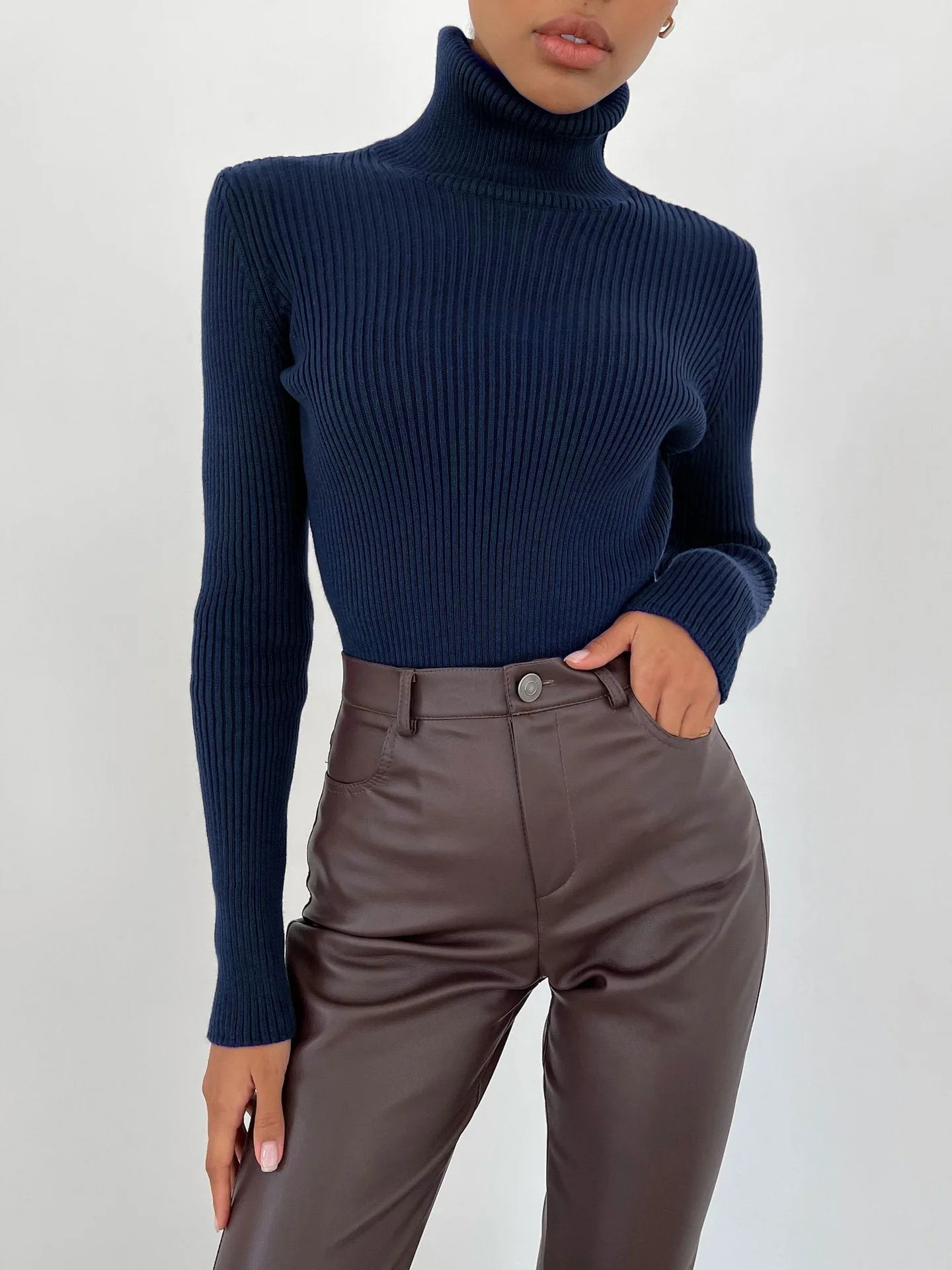 Bornladies Women Turtleneck Basic Sweaters Slim Tops Sweater 