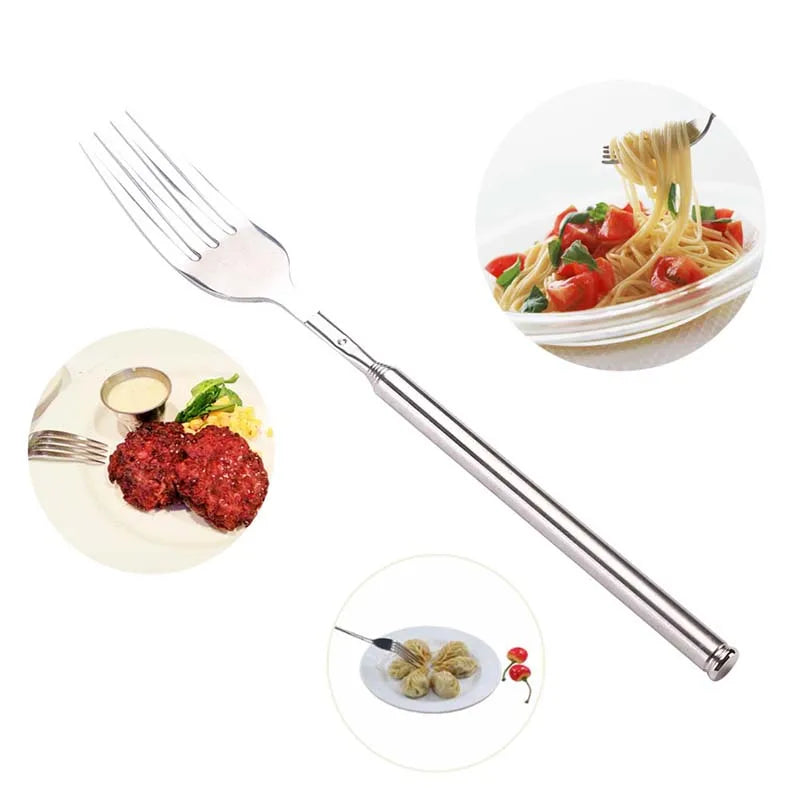 Stainless Silver Telescopic Extendable Fork Long Dinner Cutlery 