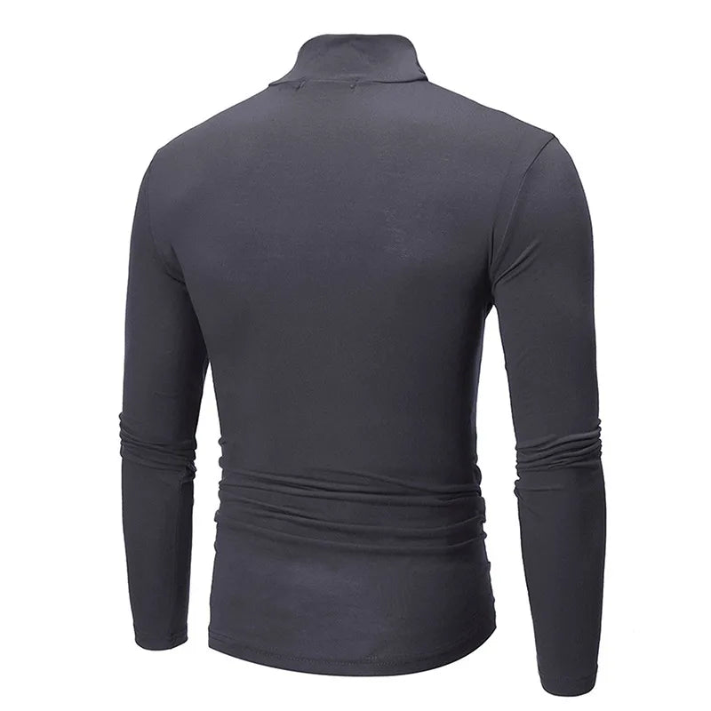 Camiseta de cuello alto para hombre, Jersey ajustado de algodón de manga larga,