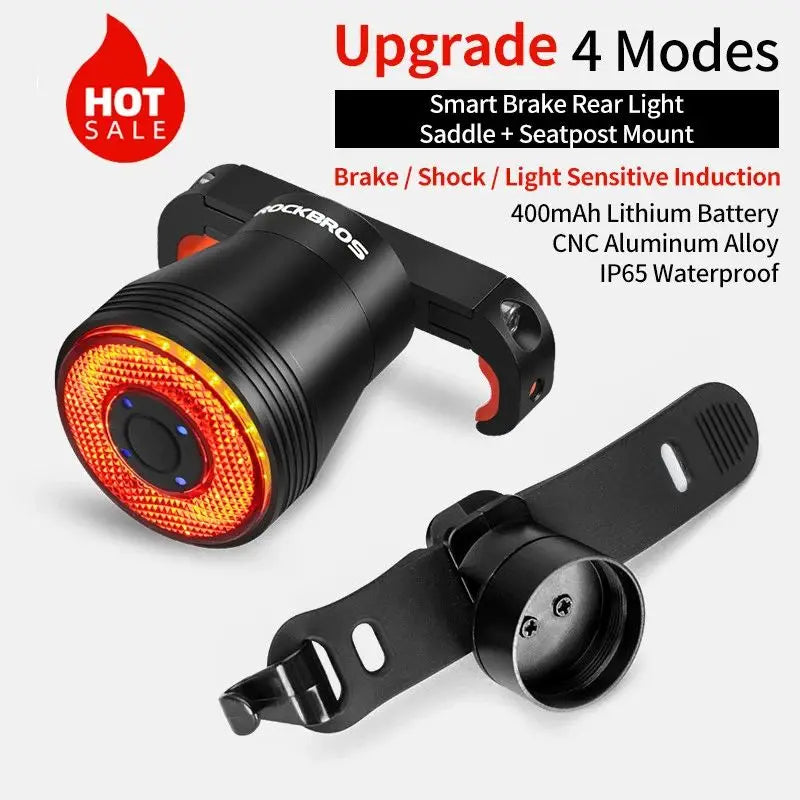 ROCKBROS bicicleta inteligente Auto freno detección luz IPx6 impermeable LED carga ciclismo luz trasera bicicleta luz trasera accesorios Q5