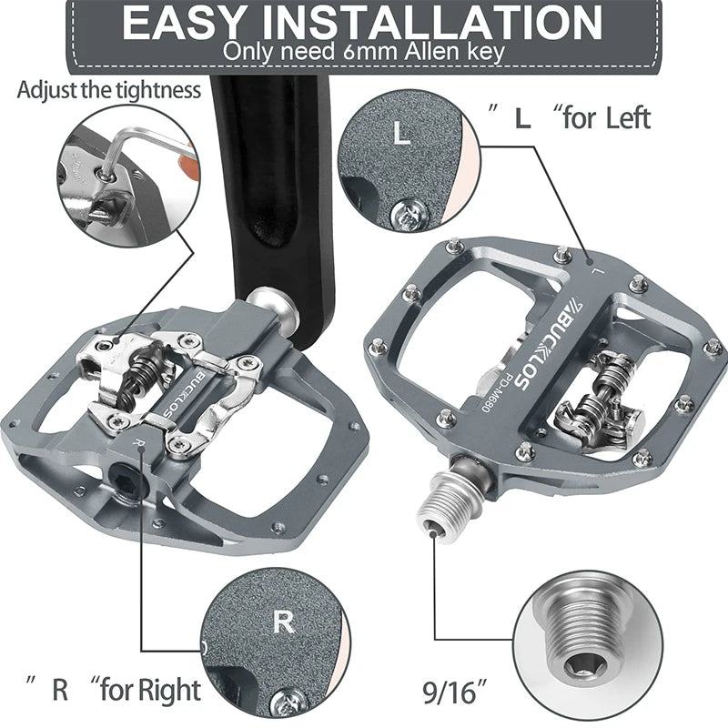 BUCKLOS PD-M680 Double Flat &amp; Lock MTB Bike Pedals 