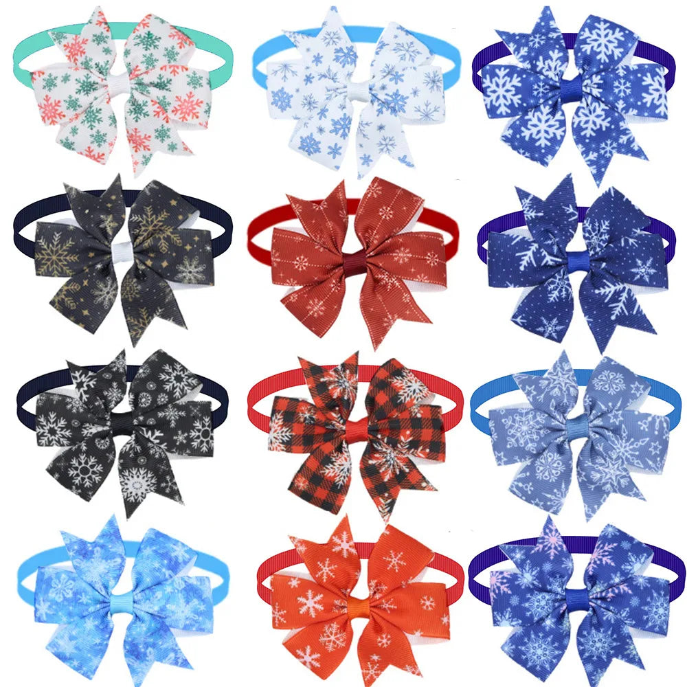 50 pieces. Winter Style Small Dog Accessories Cute Snowflake Pet Cat Bows for Dogs