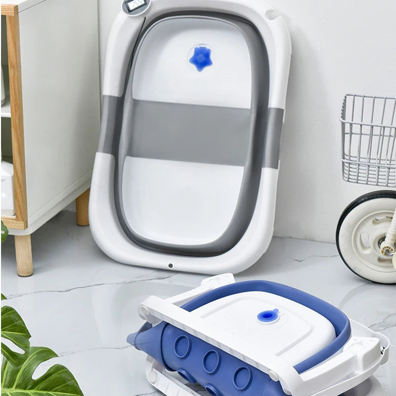 Cubo de baño de silicona para bebé, accesorio plegable con sensor de temperatu