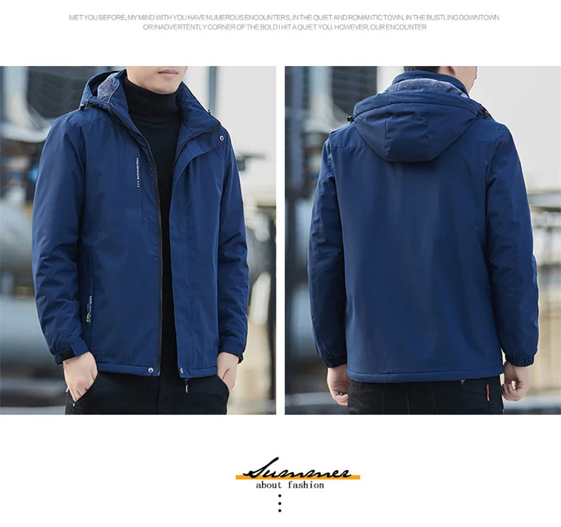 Men's Plush Waterproof Jacket Casual Windproof Cotton Coat 