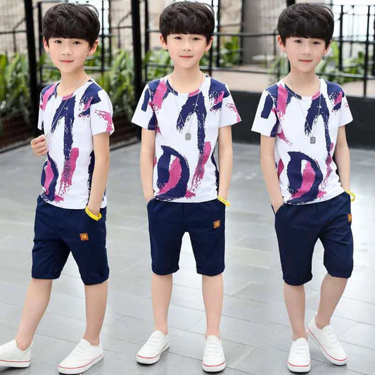 Boys Summer Clothing Set Short Sleeve Shirt and Shorts 