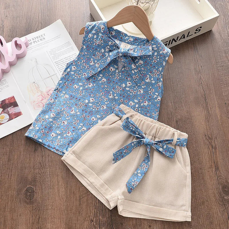 Girls Kids Casual Sleeveless Chiffon Blouse Shorts Outfits Outfits