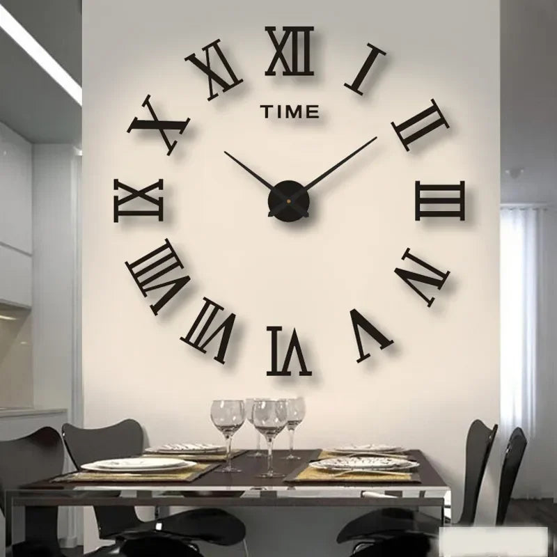 Reloj de pared grande 3D de diseño moderno, cronógrafo de cuarzo artesanal, pegatinas de espejo acrílico, decoración del hogar y sala de estar, 2024