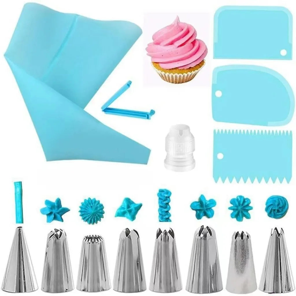 Juego de bolsas y puntas de silicona para tuberías, Kit de decoración DIY para pasteles con boquilla de acero inoxidable, herramienta para hornear repostería de silicona reutilizable