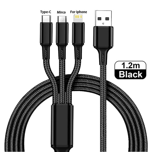 Cable USB tipo C 3 en 1 para teléfono, Cable de carga Universal trenzado de nailon para iphone 14, Xiaomi, Huawei Mate 40