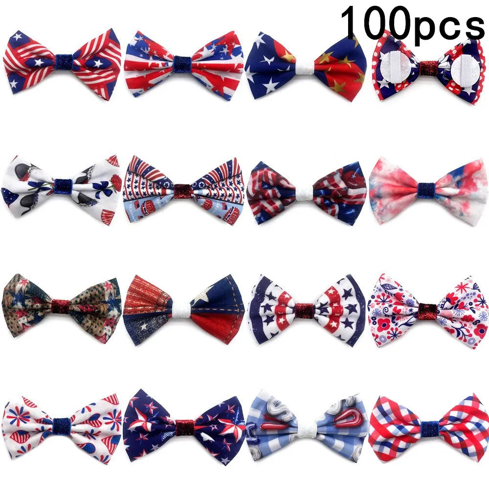 50/100 Pcs Pet Collar Bow Slip-On Dog Bows 4th of July sum 