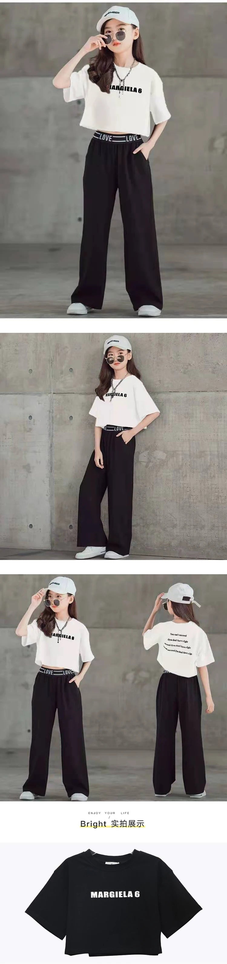 Teenage Girls Summer Clothing Sets Letter Tops and Pant 