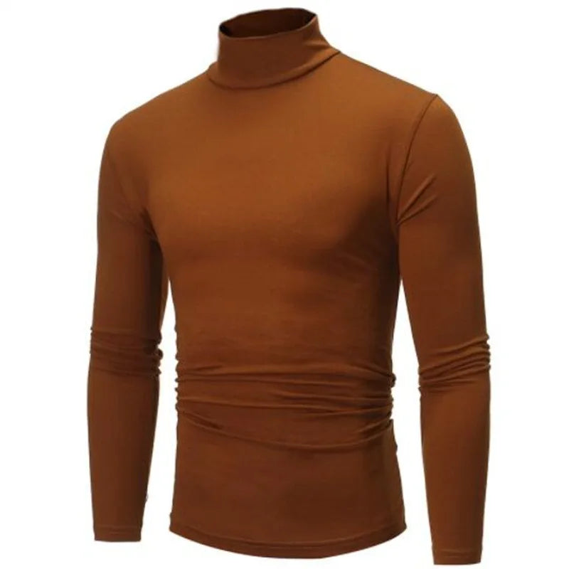 Camiseta de cuello alto para hombre, Jersey ajustado de algodón de manga larga,