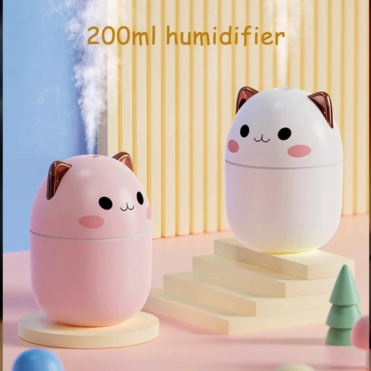 Humidificador de aire portátil, difusor de Aroma Kawaii con luz nocturna, vapor