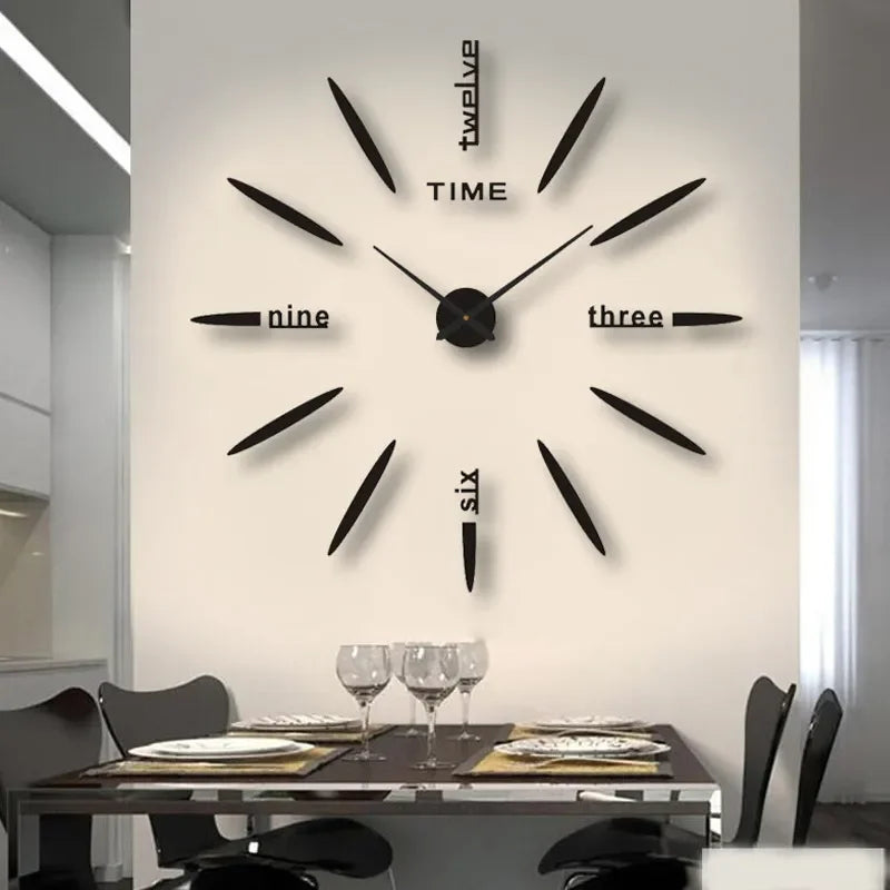 Reloj de pared grande 3D de diseño moderno, cronógrafo de cuarzo artesanal, pegatinas de espejo acrílico, decoración del hogar y sala de estar, 2024