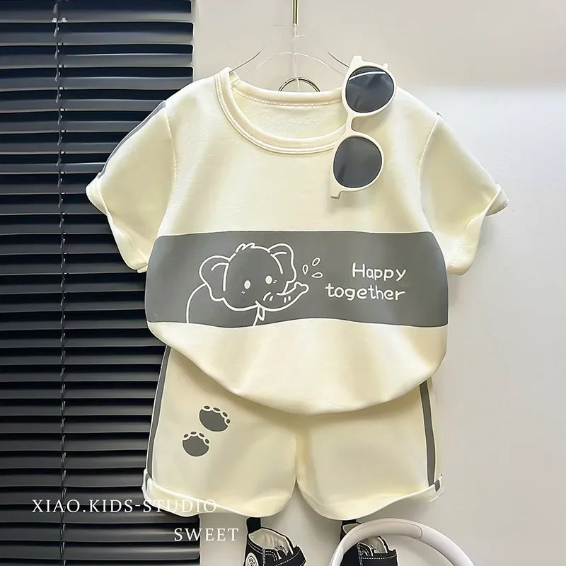 Kids Boys Girls Striped Short Sleeve Suit Summer Tops and Pants Set