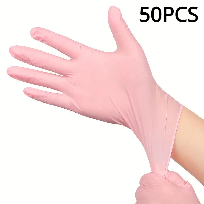 Guantes de nitrilo desechables para cocina, resistentes al agua, antiestáticos, duraderos, color rosa claro, 100/50/20 piezas