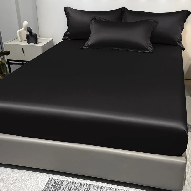 Colcha de seda de hielo para hombre y mujer, ropa de cama de satén negro, Color