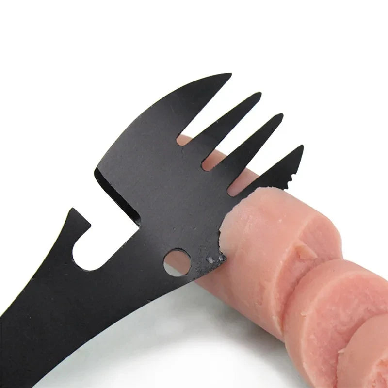 Herramientas de supervivencia al aire libre 5 en 1, Kit EDC multifuncional para acampar, práctico tenedor, cuchillo, cuchara, Abrebotellas/latas