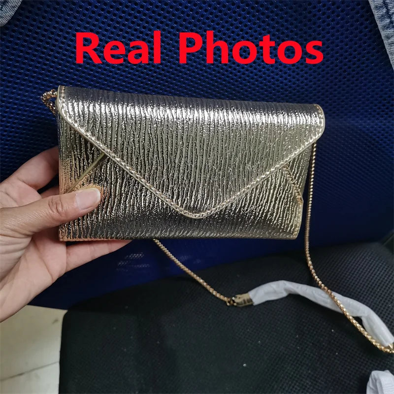 Bolso de noche de diseño de lujo para mujer, bolso de mano de día para mujer, bolso de mano diario, bolso de mano, bolso cruzado de cadena dorada brillante para fiesta de boda