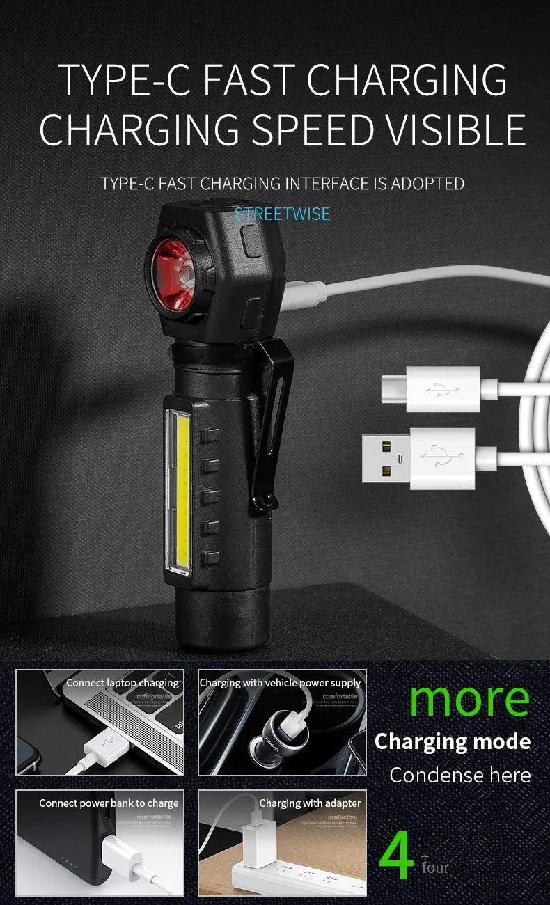 Linterna frontal LED superbrillante recargable con cuentas COB XPE e imán trase