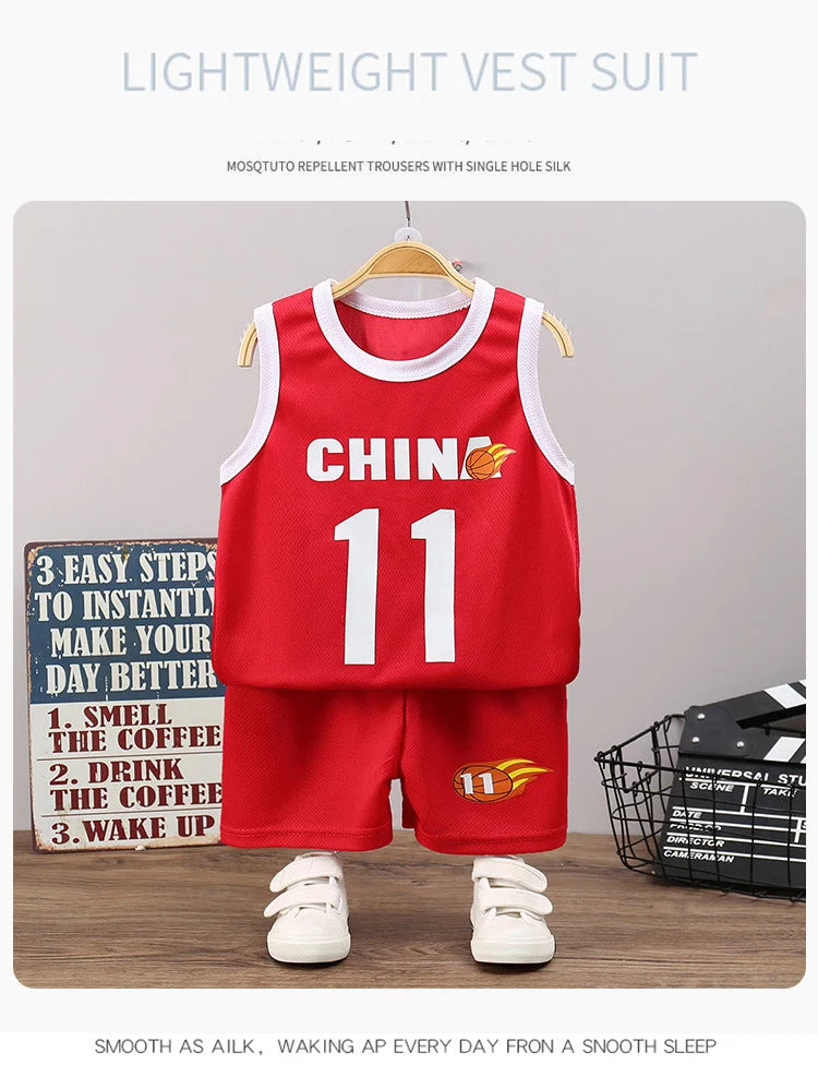 Boys sleeveless basketball jersey sets shorts p 